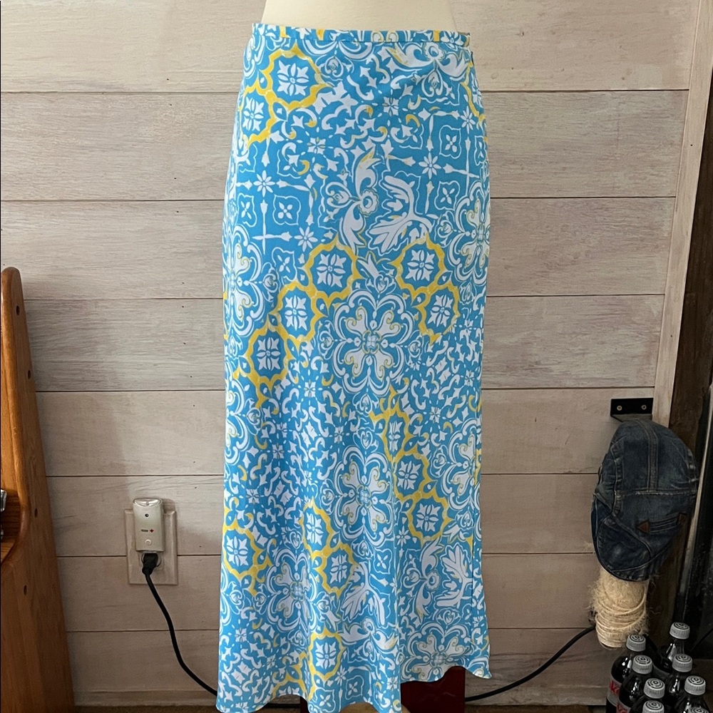 Ann Taylor Blue and Yellow Floral Maxi Skirt 12